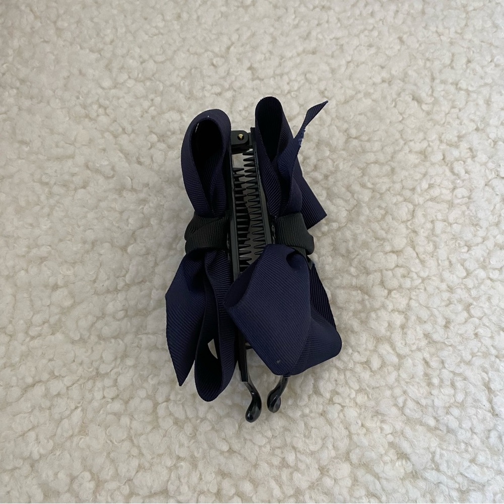 Navy Ribbon Bow Hair Clip - Picture 3 of 3